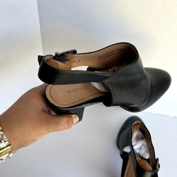 Vionic Lacey Open Heel Black Leather Boots Sz 10 - Picture 6 of 8